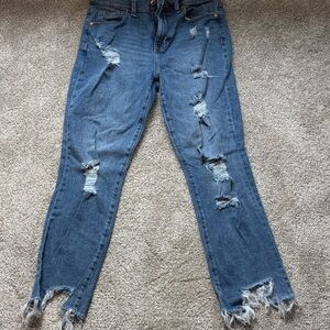 Kendall & Kylie Ripped Blue Straight Leg Jeans